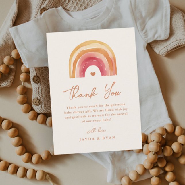 Tarjeta De Agradecimiento Chupinada de Boho Arcoíris Terracota (Boho Rainbow Baby Shower Thank You Card.)
