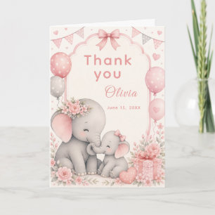 Tarjeta De Agradecimiento Chupinada de elefante rosa para bebé