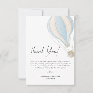 Tarjeta De Agradecimiento Chupinada de globo aerostático azul acuarela para
