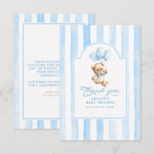 Tarjeta De Agradecimiento Chupinada de globos azules y oso de peluche