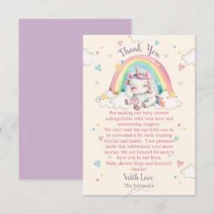 Tarjeta De Agradecimiento Chupinada de Unicornio Arcoíris Pastel para Bebé