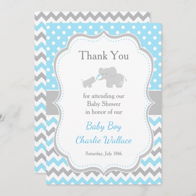 Tarjeta De Agradecimiento Chupinada del elefante azul y gris (Anverso / Reverso)