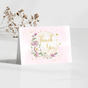 Tarjeta De Agradecimiento Chupinada Floral Luna Rosa