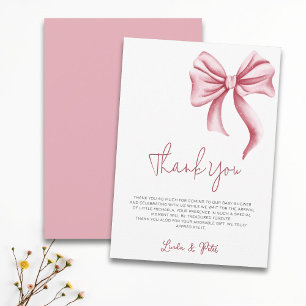 Tarjeta De Agradecimiento Chupinada Simple y Elegante de lazo rosa para Baby