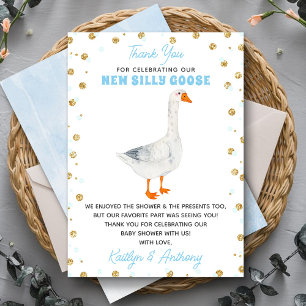 Tarjeta De Agradecimiento Chupito de Ganso Azul Aquarela Shower de Bebé Niño