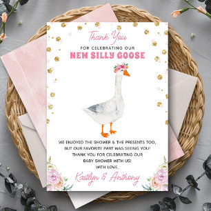 Tarjeta De Agradecimiento Chupito de Ganso Rosa Acuarela Baby Shower de Niña