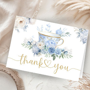 Tarjeta De Agradecimiento Chupito de té para baby shower azul floral doblado