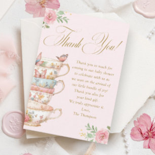 Tarjeta De Agradecimiento Chupitos rosados Fiesta de té floral Baby Shower