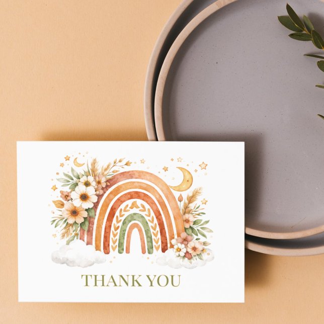 Tarjeta De Agradecimiento Chuva de Bebé Arcoíris Boho Neutral (Subido por el creador)