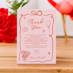 Tarjeta De Agradecimiento Chuva de noiva ilustrada com desenho à mão em rosa