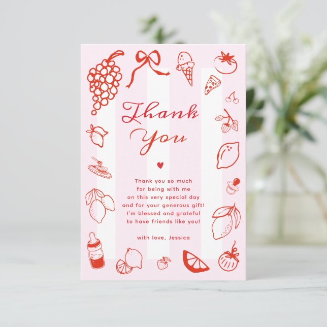 Tarjeta De Agradecimiento Ciao Baby Italian Hand Drake Baby Shower (Anverso de pie)