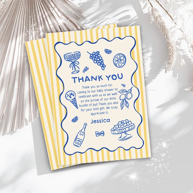 Tarjeta De Agradecimiento Ciao Baby Lemon Italiano Mano Dibujada Baby Shower (Subido por el creador)