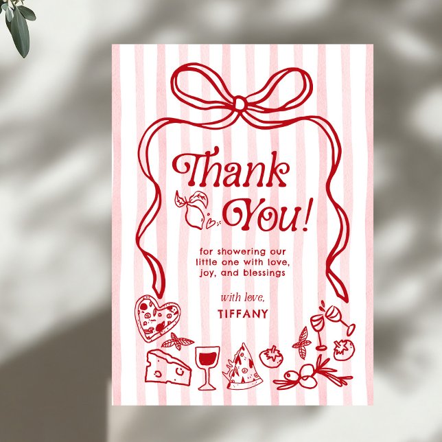 Tarjeta De Agradecimiento Ciao Baby Red Whimsical Lemons Baby Shower (Subido por el creador)