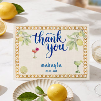 Tarjeta De Agradecimiento Ciao Bella Limón Bridal Shower Dibujado a Mano Gra