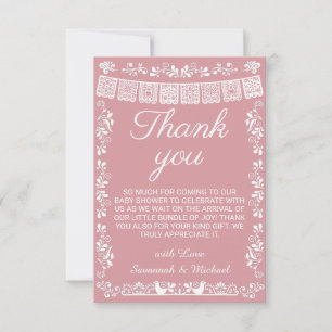 Tarjeta De Agradecimiento Cielito Lindo Rubor Rosa Papel Picado Baby Shower