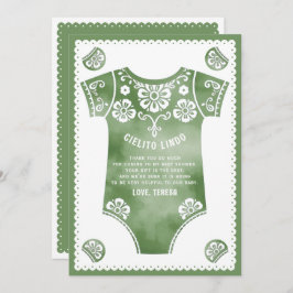 Tarjeta De Agradecimiento Cielito Lindo sage traje de cuerpo verde para bebé