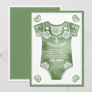 Tarjeta De Agradecimiento Cielito Lindo sage traje de cuerpo verde para bebé