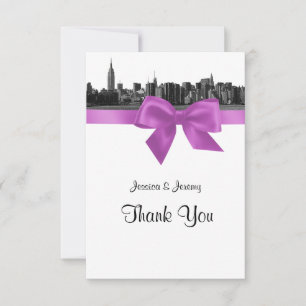 Tarjeta De Agradecimiento Cielo amplio de NYC grabado en BW Lila Gracias