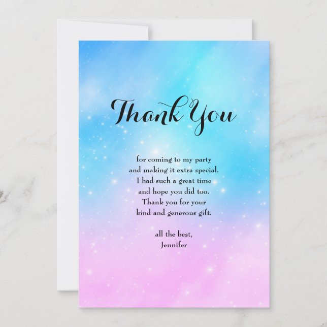 Tarjeta De Agradecimiento Cielo de gradiente rosa y azul pastel (Anverso)