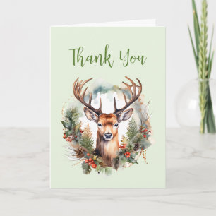 Tarjeta De Agradecimiento Ciervo marrón con cuernos Navidad rústica