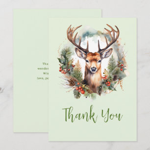 Tarjeta De Agradecimiento Ciervo marrón con cuernos Navidad rústica