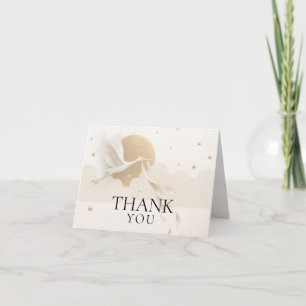 Tarjeta De Agradecimiento Cigüeña Celestial de Oro Elegante