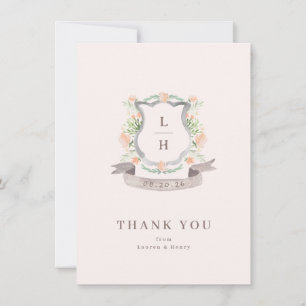Tarjeta De Agradecimiento Cima Floral Monograma de Acuarela Boda Plana