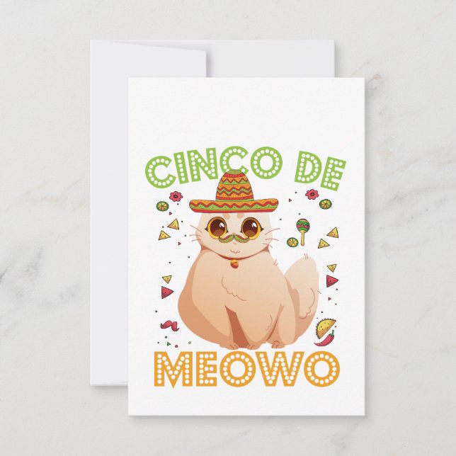 Tarjeta De Agradecimiento Cinco De Mayo Gracioso Gato Mexicano Cindo De Mayo (Anverso)