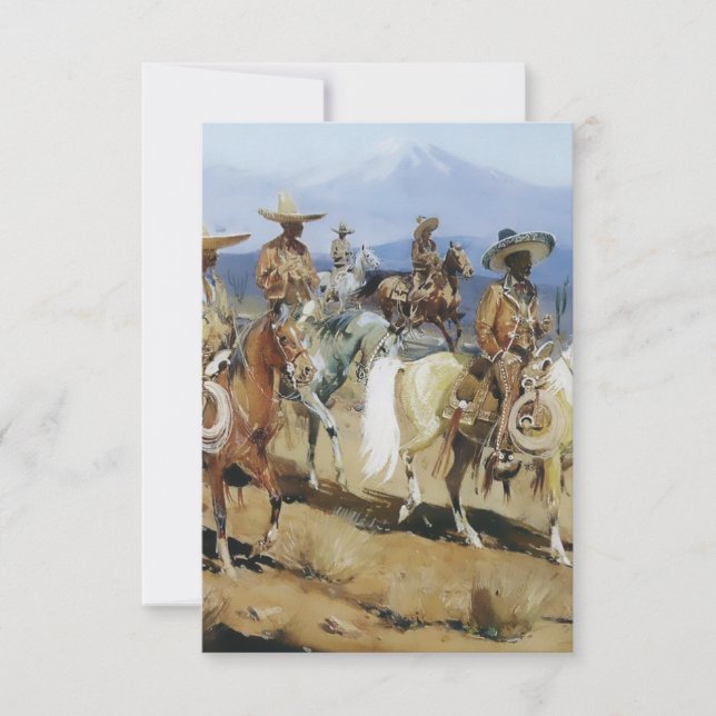 Tarjeta De Agradecimiento Cinco vaqueros a caballo por Edward Borein (Anverso)