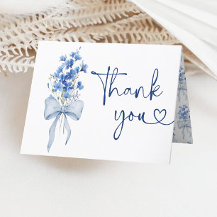 Tarjeta De Agradecimiento Cinta Bow Blue Delphinium Algo Boda Azul