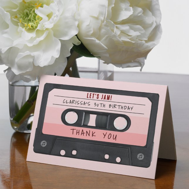 Tarjeta De Agradecimiento Cinta Cassette Fiesta de Cumpleaños Retro Rosa (Cassette Tape Pink Retro Birthday Party Thank You Card
)