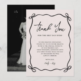 Tarjeta De Agradecimiento Cinta Coqueta Rosa Foto de Boda