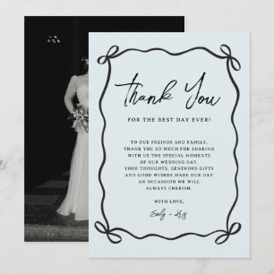Tarjeta De Agradecimiento Cinta de Coqueta Azul Foto de Boda