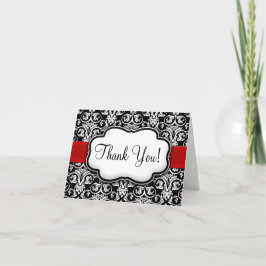 Tarjeta De Agradecimiento Cinta de Damasco Negro/Blanco/Rojo Gracias