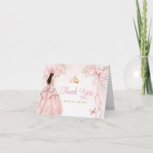 Tarjeta De Agradecimiento Cinta de Lazo Floral Rosa Claro Floral Quinceañera