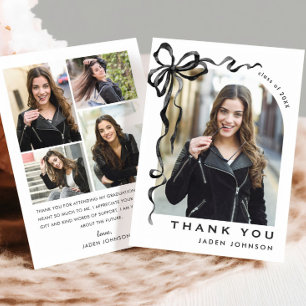 Tarjeta De Agradecimiento Cinta de lazo negra neutral trendy 5 FOTO Graduaci