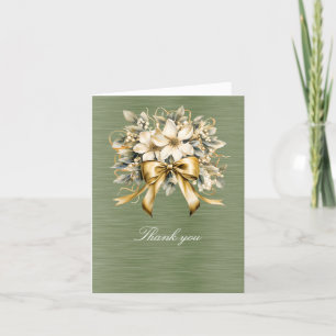 Tarjeta De Agradecimiento Cinta dorada de hoja verde de Winterberry blanca d