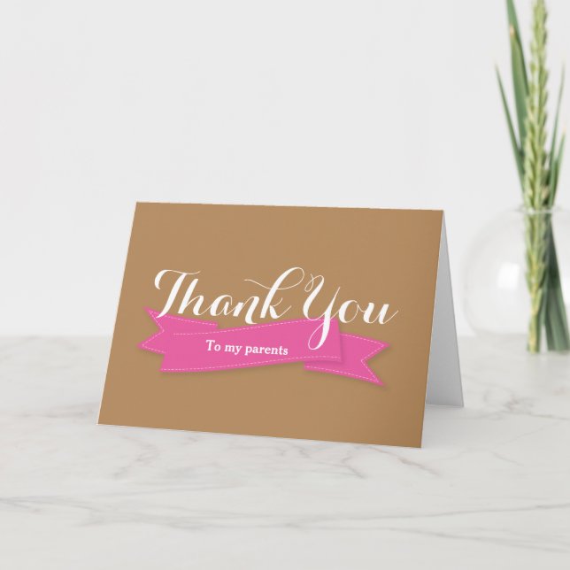 Tarjeta De Agradecimiento Cinta dorada y rosa gracias (Anverso)