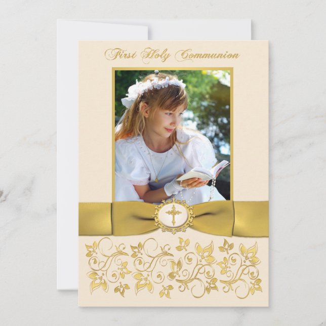 Tarjeta De Agradecimiento CINTA IMPRESA Comunión Santa Foto de agradecimient (Anverso)