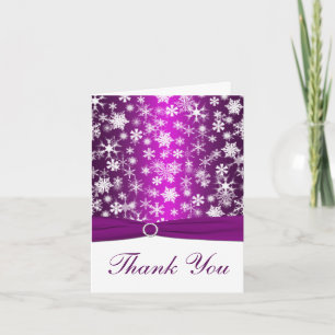 Tarjeta De Agradecimiento CINTA IMPRESA Morado, Copos de Nieve Gracias