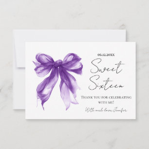 Tarjeta De Agradecimiento Cinta Morada Coqueta Script Sweet 16 Gracias