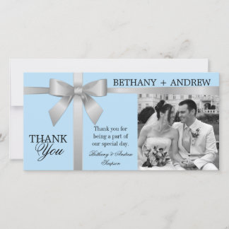 Tarjeta De Agradecimiento Cinta plateada y Boda azul claro Gracias