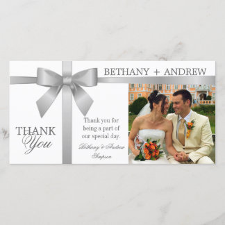 Tarjeta De Agradecimiento Cinta plateada y Boda blanco gracias