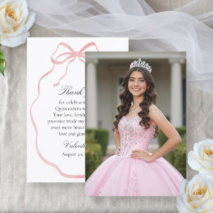 Tarjeta De Agradecimiento Cinta Rosa Clara para Foto de Quinceañera