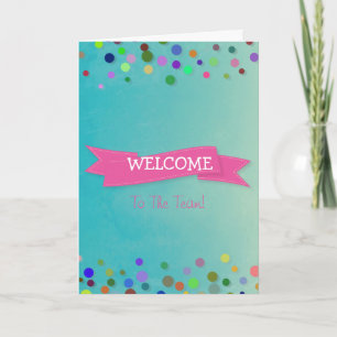 Tarjeta De Agradecimiento Cinta rosa con bienvenida a Watercolor Polkadots