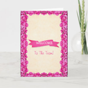 Tarjeta De Agradecimiento Cinta rosa con bienvenida de borde Rosa floral