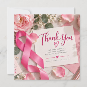 Tarjeta De Agradecimiento Cinta Rosa Conciencia del Cáncer de Seno Floral