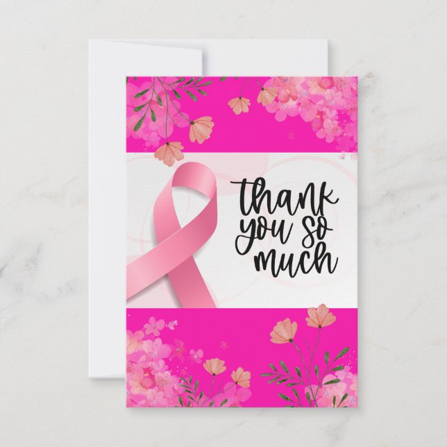 Tarjeta De Agradecimiento Cinta rosa Conciencia sobre el cáncer de mama con  (Anverso)