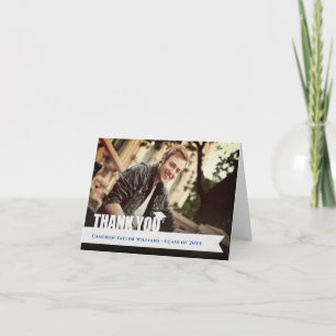 Tarjeta De Agradecimiento Cinta Superpuesta Blanca Gorra de Graduación Foto 