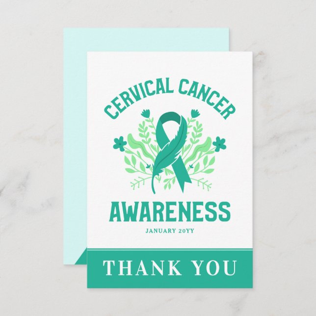 Tarjeta De Agradecimiento Cinta Verde azulada floral de sensibilización sobr (Anverso / Reverso)
